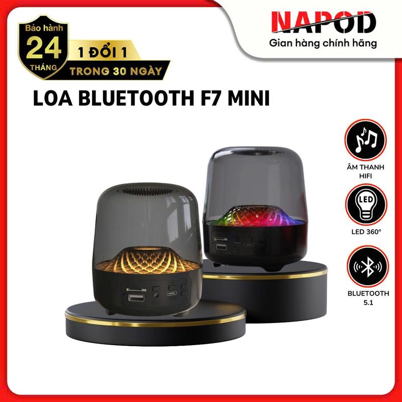 [DCK - NAPOD] Loa bluetooth âm thanh vòm 6D trầm ấm pin trâu F7 trong suốt đèn led tặng kèm jack cắm