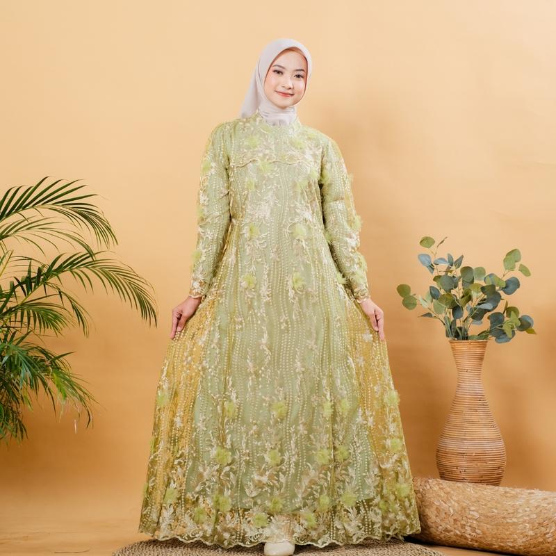 RAISHA-Assyifa Gamis Kondangan Exlusive + Payet Wanita Muslim Dewasa Bahan Full Tile Depan Belakang + Puring Menggunakan Bahan Hyget Untuk Kondangan, Lebaran, Lamaran, Akad Nikah dan Wisuda 4