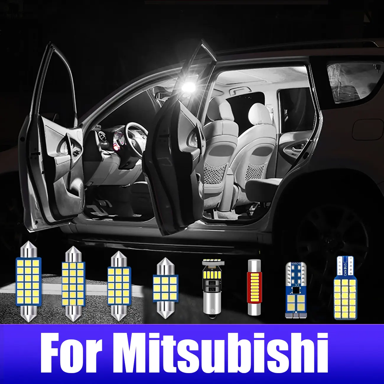 Car Interior LED For Mitsubishi Xpander Outlander 2 3 4 Montero Shogun Pajero 2 3 4 io Lancer L200 Triton ASX Montero Sport Colt Eclipse Cross Canbus Vehicle Indoor Dome Map Reading Lamp Trunk Light Kit Accessories