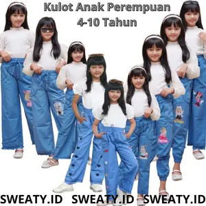Celana Kulot Cantik Anak Perempuan 5-12 Tahun Denim Washed Model Terbaru Rawis Polos, Love, Jogger, Baggypants & Karakter Fashion Jeans Adek Cewek Kekinian Dan Nyaman Di Pakai