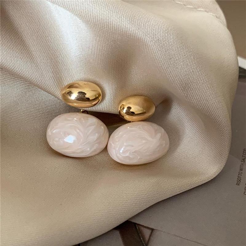 French Elegant Gold Color Bean Spliced Metal Drop Earrings for Korean Fashion Jewelry Party Women's Summer Accessorie 2