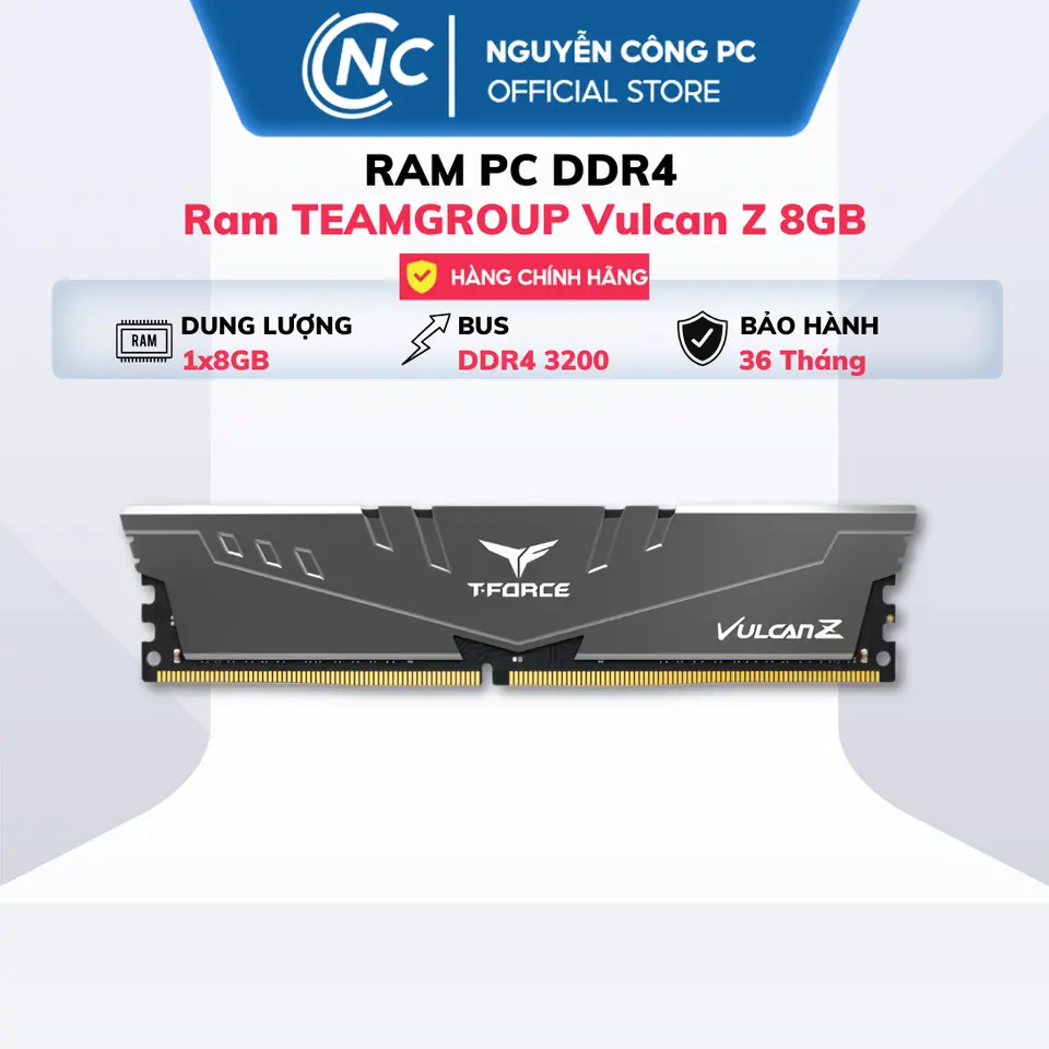 Ram TEAMGROUP Vulcan Z 8GB (1x8GB) DDR4 3200Mhz (Xám) - BH 36 tháng