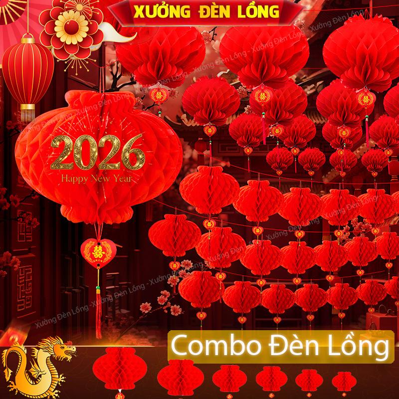 Xuong Den Long Combo 100 Tặng 10, 50 Tặng 5 Cái Đèn Lồng Đỏ Mini Treo Trang Trí Lễ Tết Chữ Phúc Giấy Nylon Chống Nước Size Đầy Đủ