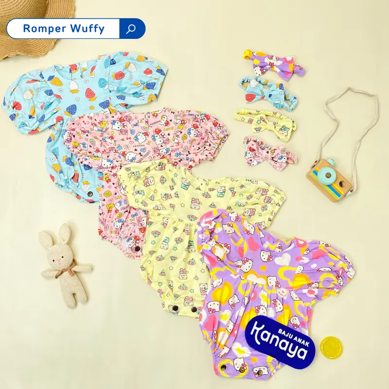 ROMPER WUFFY by MAYBEE BAJU BAYI NEWBORN BAHAN KAOS INCLUDE HEADBAND BY MYBEE (SNI) 0-12 BULAN 0