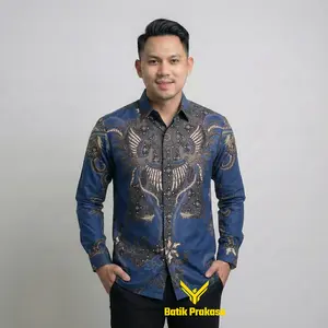 Kemeja Batik Prakasa 1056 Motif Arkanza Navy Slimfit Lengan Panjang Batik Pria Atasan Nyaman Baju Cowok