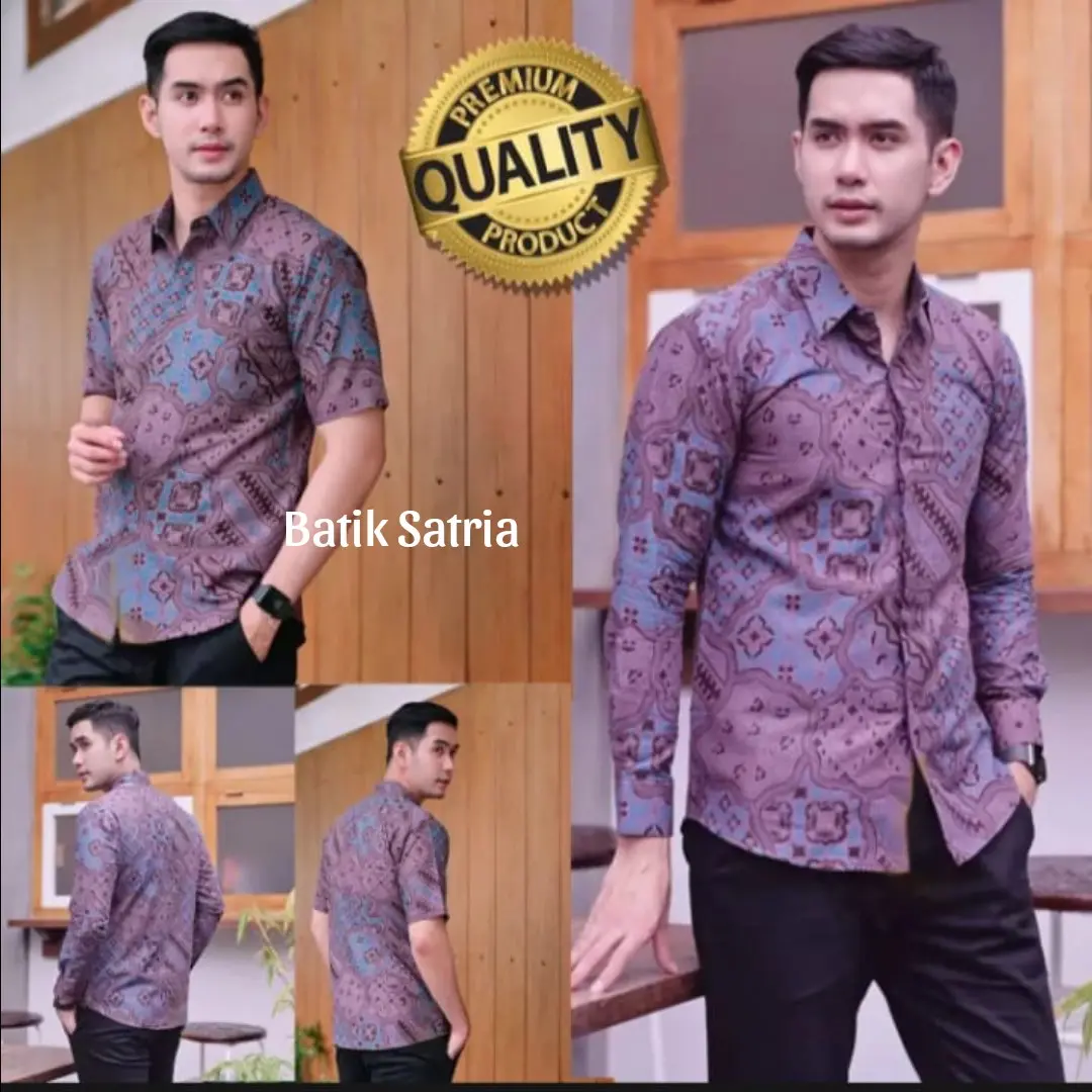 SEKAR JAGAD UNGU LILAC ( Batik Satria ) - Kemeja Batik  Pria Modern Slimfit Lengan Panjang Dan Pendek Katun Solo Premium Baju
