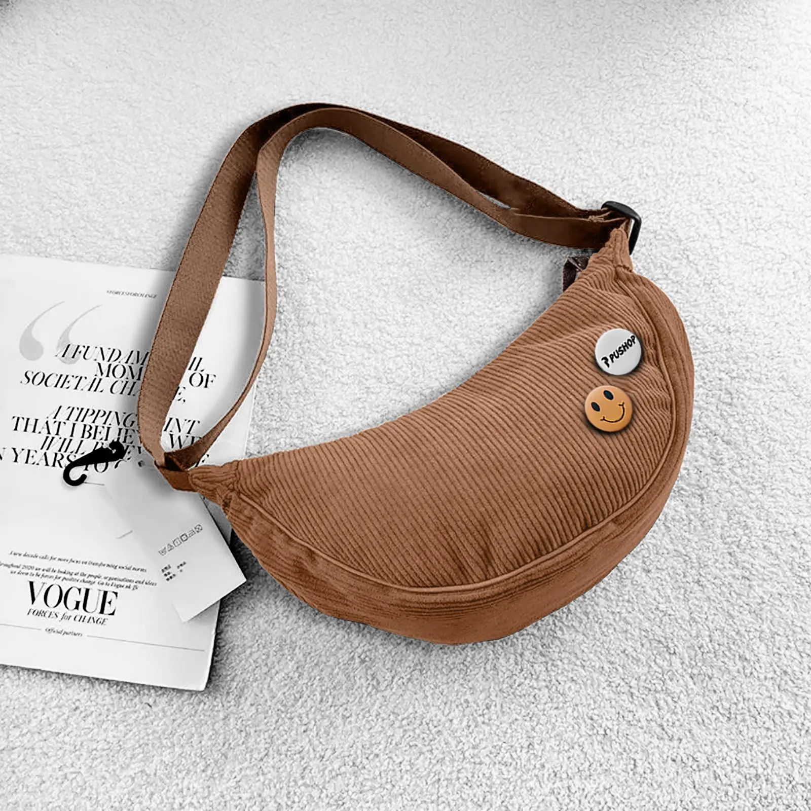 (Gratis Pin) PUSHOP Tas Selempang Corduroy Pria Wanita LOLY - Slingbag Corduroy Uniseks FREE 2 PIN BROS Sling bag Casual Terbaru