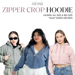 Cievno Hoodie Zipper Crop Premium ALL SIZE & BIG SIZE XL Wanita Sweater Top Oversize Outer Panjang Fleece Tebal Topi Basic Material Premium Cotton Fleece Jahitan Rapi Garansi Kepuasan