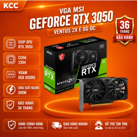 VGA MSI GeForce RTX 3050 VENTUS 2X E 6G OC – Card đồ họa mạnh mẽ cho PC gaming Full HD