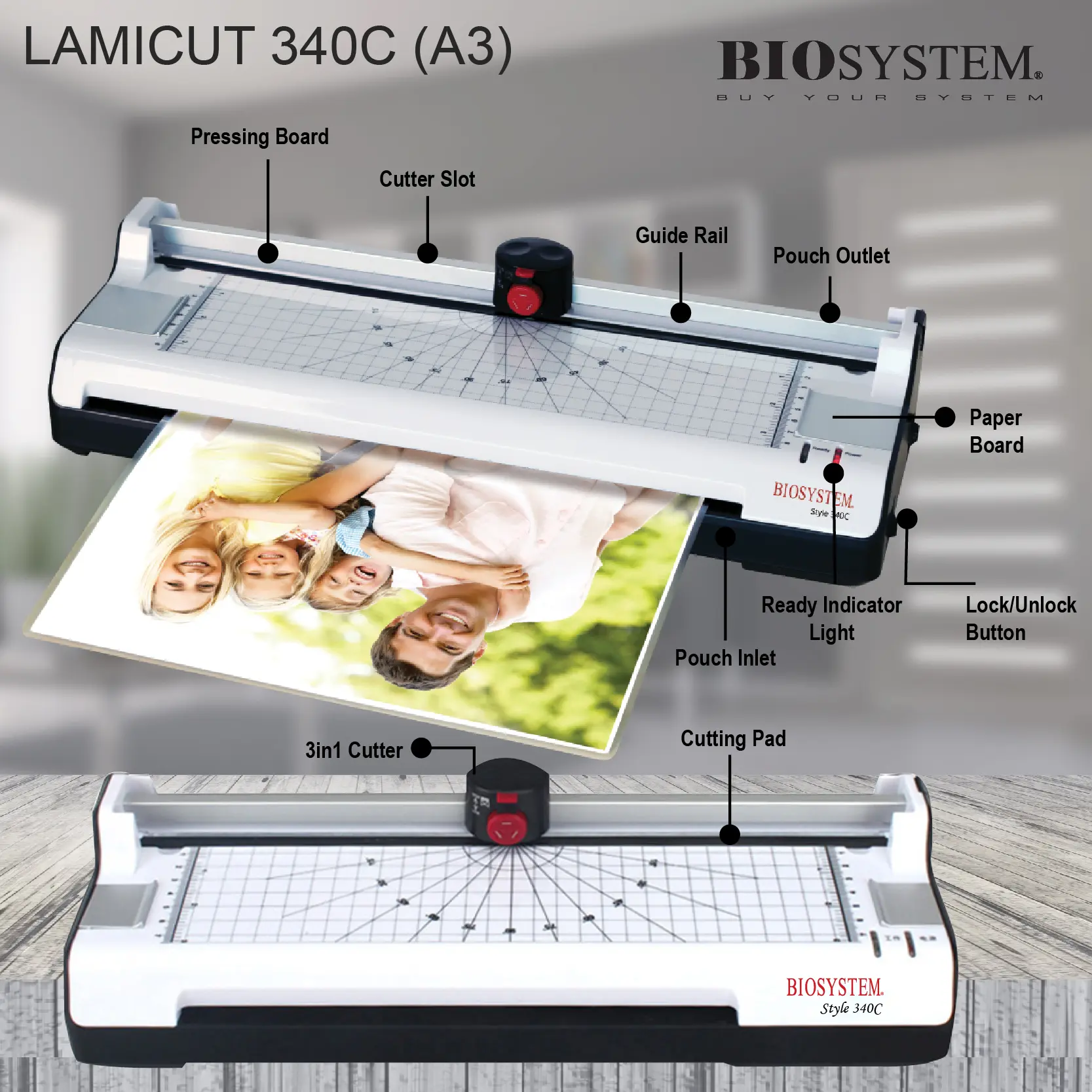 BIOSYSTEM 340C LAMICUT  (A3) + 100PCS A4 LAMINATOR FILM