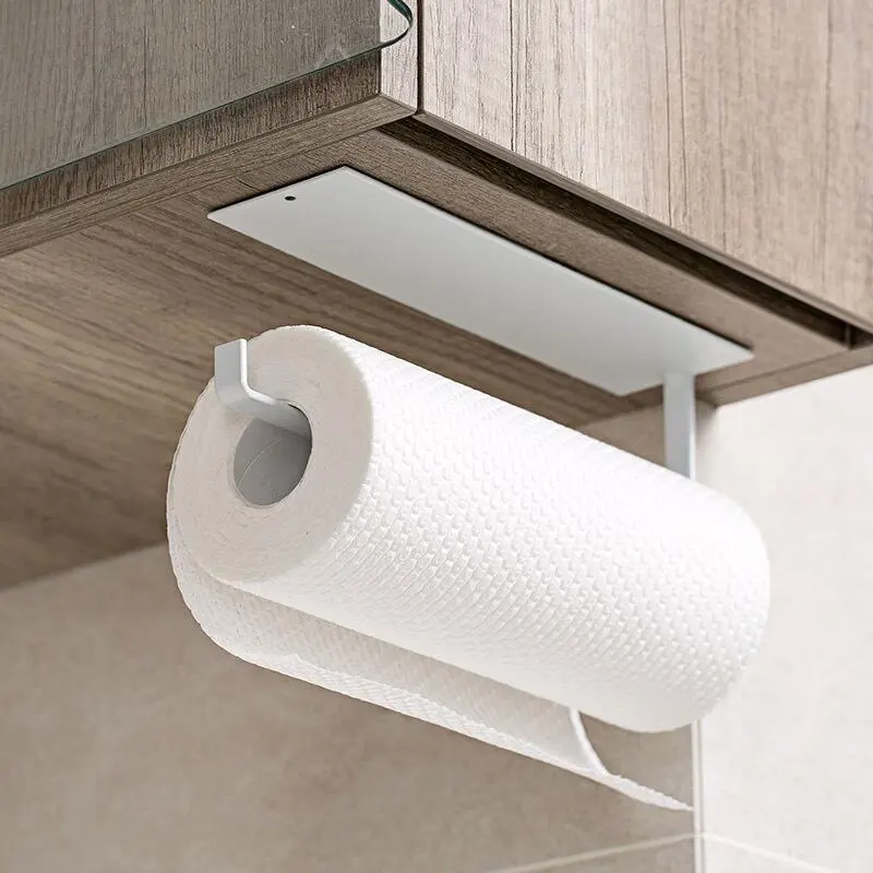 EISHO Iron kitchen roll hanger punch free wall mounted towel holder oil absorbing paper plastic wrap storage