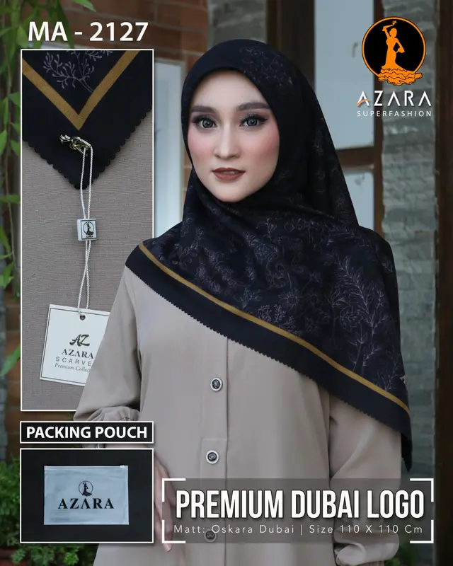 Jilbab Segi Empat Azara Motif Premium Dubai Logo Packing Zipplock / Kerudung Motif / Hijab Motif / Hijab Segiempat 2