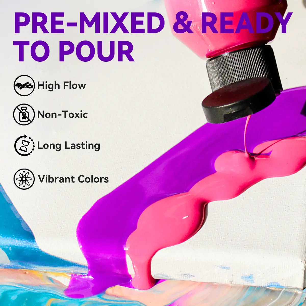 OPHIR Acrylic Pouring Paint 100ML/3.8OZ Premium Pre-Mixed High Flow Acrylic Pouring Paint Supplies for Canvas, Glass, Paper, Wood, Tile, and Stones