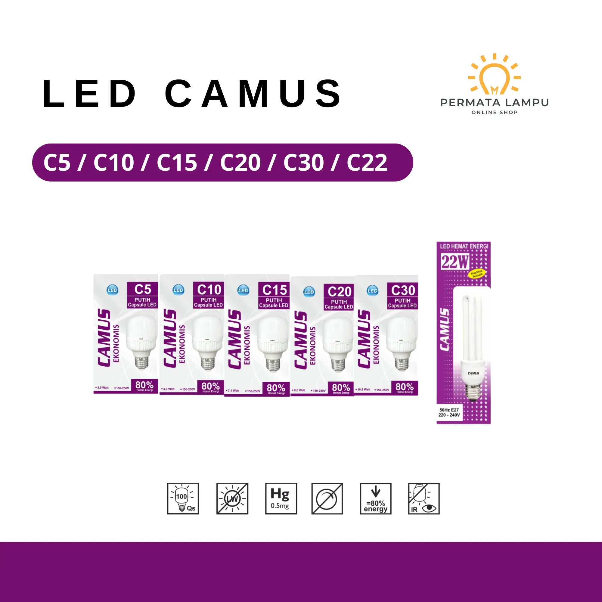 LAMPU LED EKONOMIS CAMUS 3 WATT - 30 WATT LAMPU KAPSUL Plastik Plastik