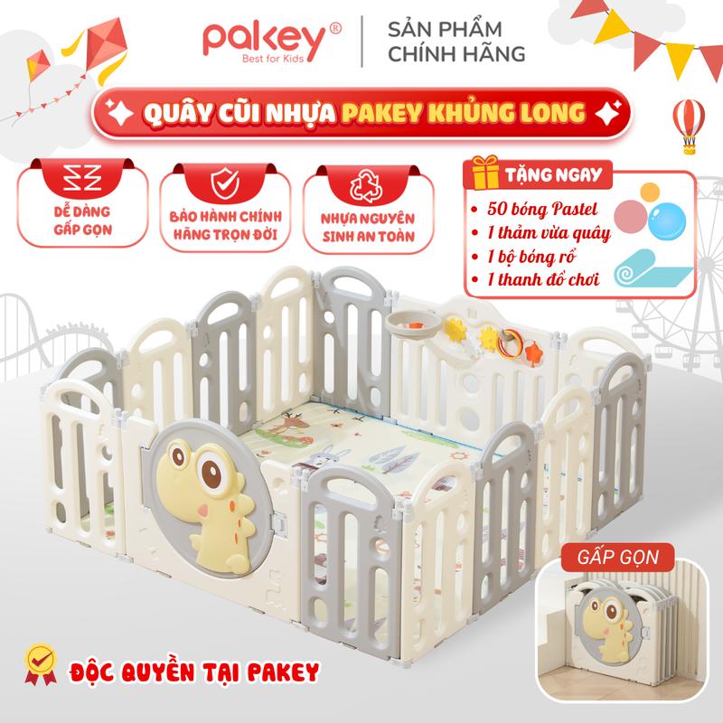 Quây Cũi Nhựa Gấp Gọn Pakey Mẫu Mới, Quây Nhà Banh Nhiều Màu Tặng bóng + Thảm Vừa Quây + Đồ Chơi Chính Hãng Toàn Cho Bé