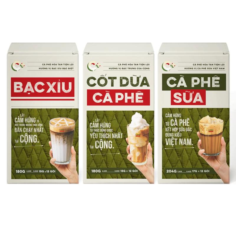 Cà phê hòa tan Cộng Cà Phê combo 3 loại: Bạc xỉu cốt dừa cà phê sữa giá siêu hời