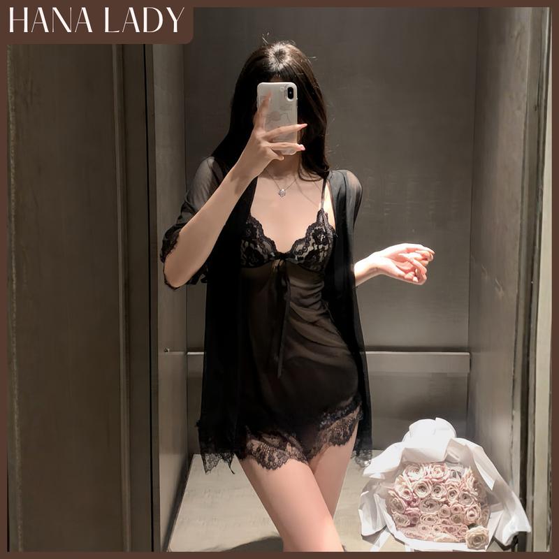 Set Váy Ngủ Kèm Choàng - Đồ Ngủ Ren Mỏng Mặc Nhà Có Sẵn Chip Nhiều Màu HanaLady