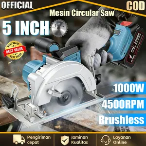 Baifun 5inch Mesin Circular Saw Listrik Cordless 1000W Mesin Potong Kayu Tangan untuk Keperluan DIY dan Rumah Tangga
