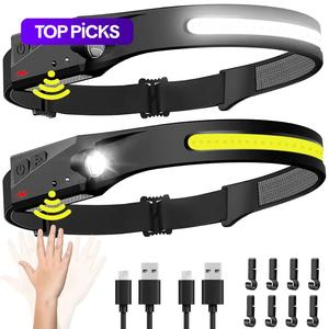 充電式ヘッドランプ、LEDライト、大人用モーションセンサー付き充電式230°ワイドヘッドランプ、ヘッドランプ懐中電灯、春キャンプ用ヘッドライト、釣り、ハイキング、キャンプ用ポータブルアウトドアヘッドライト