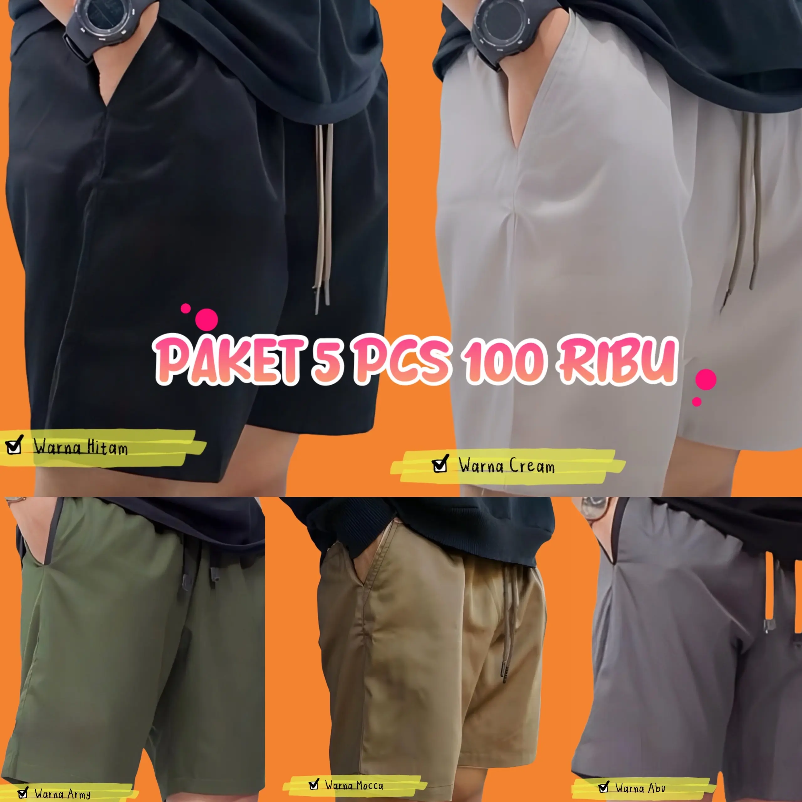 100 Ribu Dapat 5 Celana Pendek Murah Boardshort Warna Hitam Favorit Pria Dan Wanita Nyaman Katun twill celana pendek cowok ketat regular S Shorts Distro Santai Casual Army Keren Navy Basic Panjang surfing