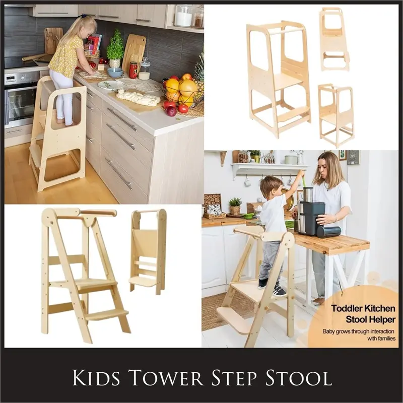 Montessori Learning / Observation Kids Tower Height Adjustable Kitchen Stand / Step Stool
