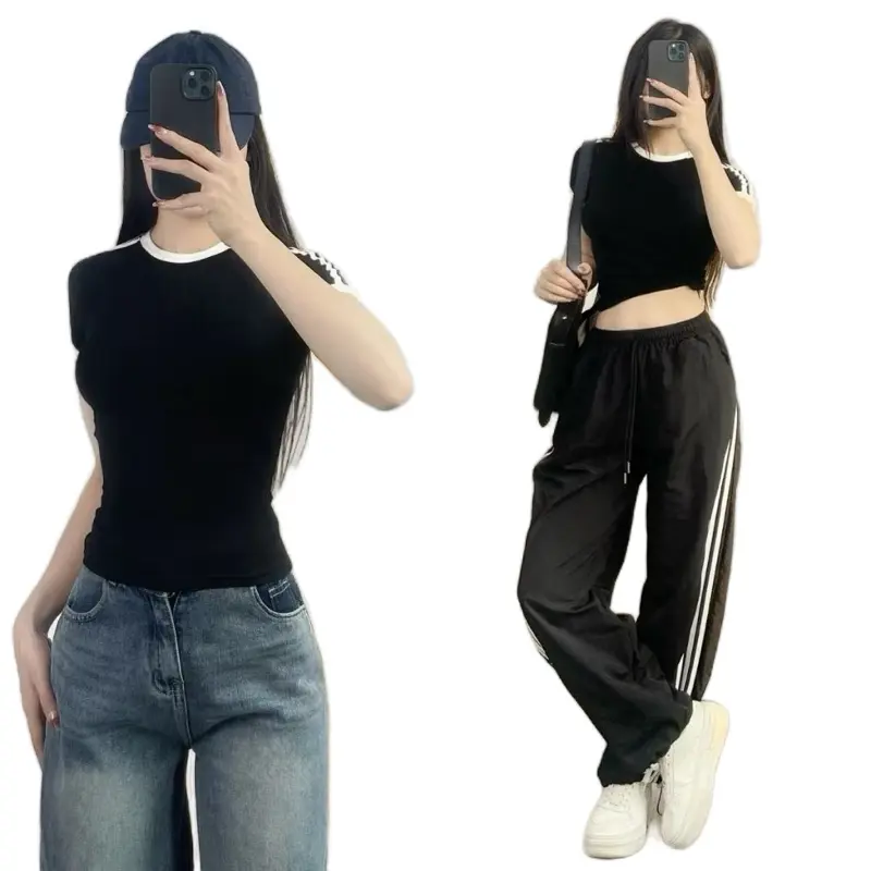 ￼Áo thun cộc tay nữ cổ tròn dáng ôm phối viền chất Thun Cotton Bigsize, Áo thun cộc tay nữ phối viền 3