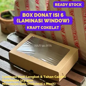 (10 PCS) Box Donat Dus Donat isi 6 Laminasi Window ukuran 27x18,5x5,5 cm Kraft Coklat Ketebalan 315 gsm | Kotak Donat Martabak Pastry Bomboloni Tempat Donat Box Donat Besar Kaca