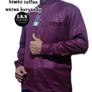Kemeja Koko Pria Dewasa Lengan Panjang Motif Etnik Embos Warna Burgandy Semi Slim Fit Bahan Nyaman