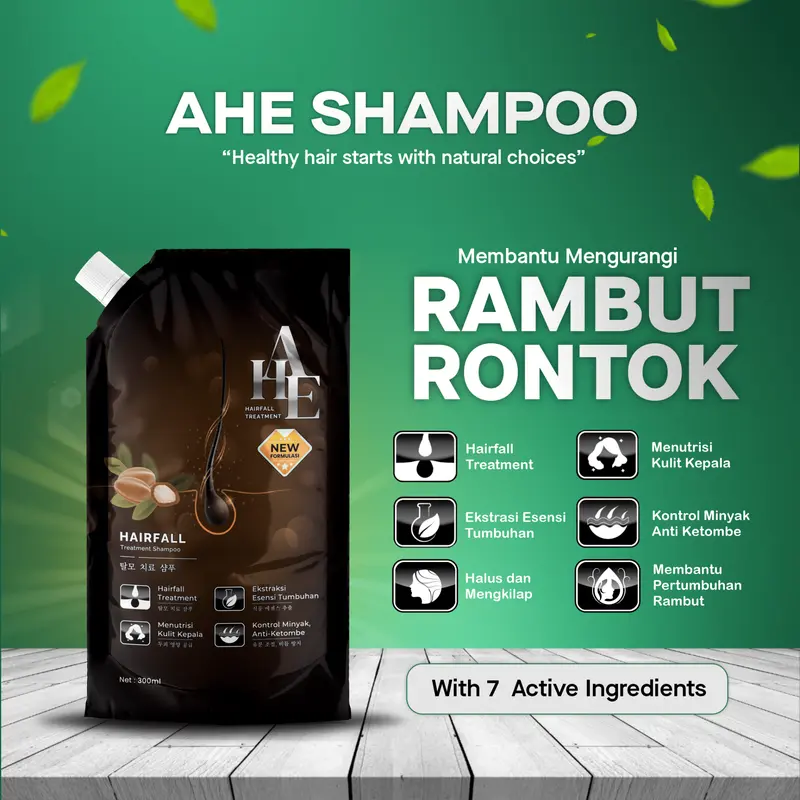 AHE Hair Fall Treatment Shampoo Hair Care Anti Hair Loss Oil Control Anti Dandruff Shampoo Anti Rontok Shampoo Anti Ketombe with Keratine and Zinc 300ML 0
