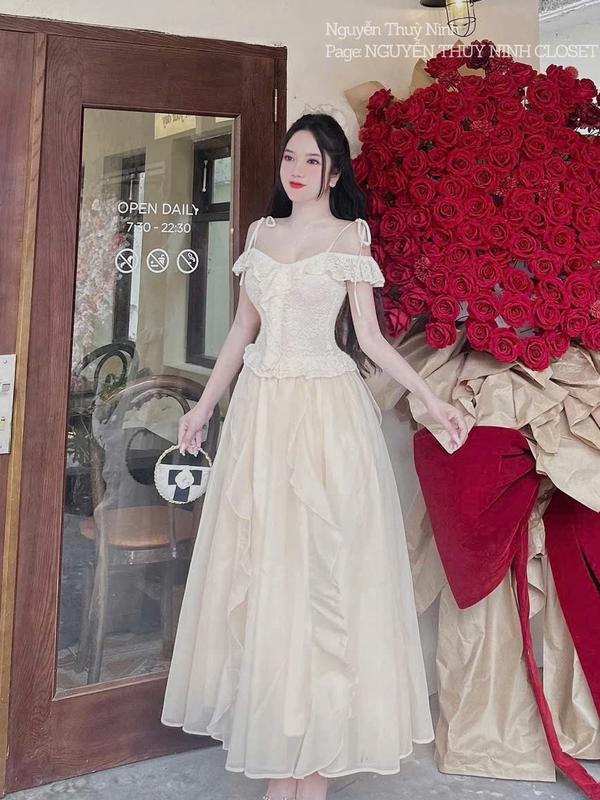   Hà Bigsize  Đầm tiệc ren trễ vai dáng dài chiết eo dành cho Bigsize 55kg - 90kg 