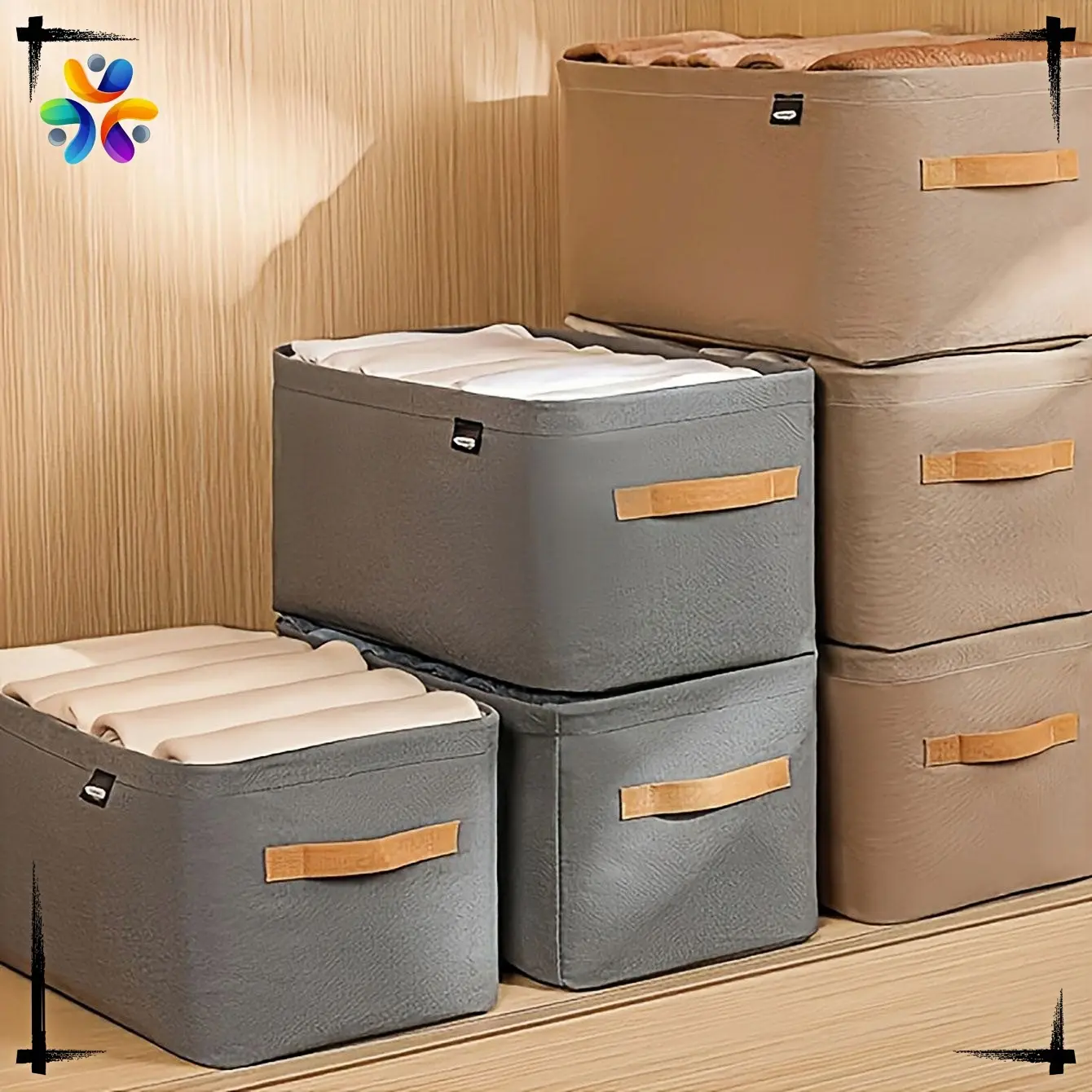 Clothes Storage Basket Foldable Steel Ring Storage Box Household Wardrobe Drawer Type Anti-dust Non-woven Storage Box thickening bilik tidur kotak & tong penyimpanan Supplies