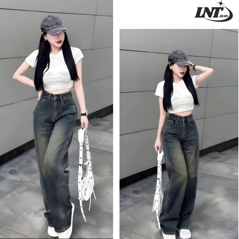  LNTJEAN   Size S-XXL   - Quần Jean Nữ Ống Suông Form Rộng - Lai Thường Lưng Cao - Dễ Phối Phong Cách Năng Động - Quần Áo Nữ - Women 