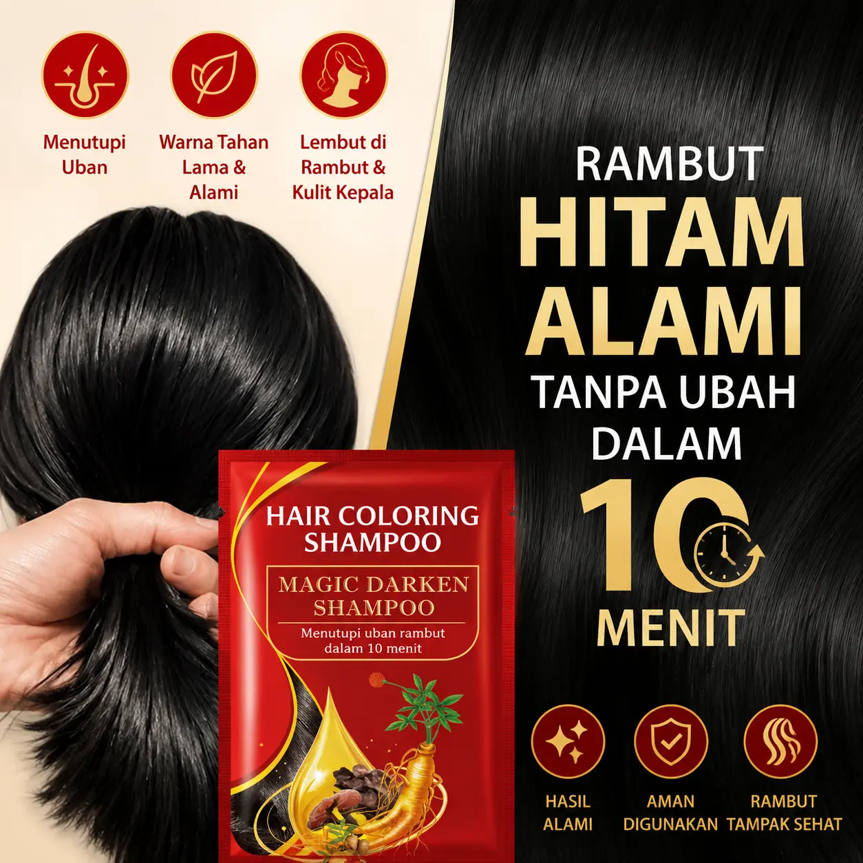 Shampo Pewarna Rambut Cepat 10 Menit Menutupi Uban Secara Sempurna Hasil Warna Hitam Alami Tahan Lama Lembut Untuk Rambut Dan Kulit Kepala Tanpa Bau Menyengat Praktis Dipakai Di Rumah Tanpa Ke Salon