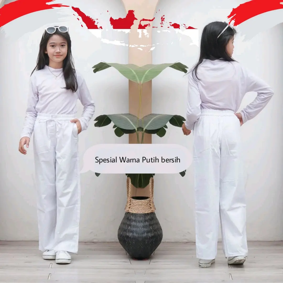 Kulot Putih Polos Fashion Anak Perempuan Katun Sigaret Celana Cantik Putih