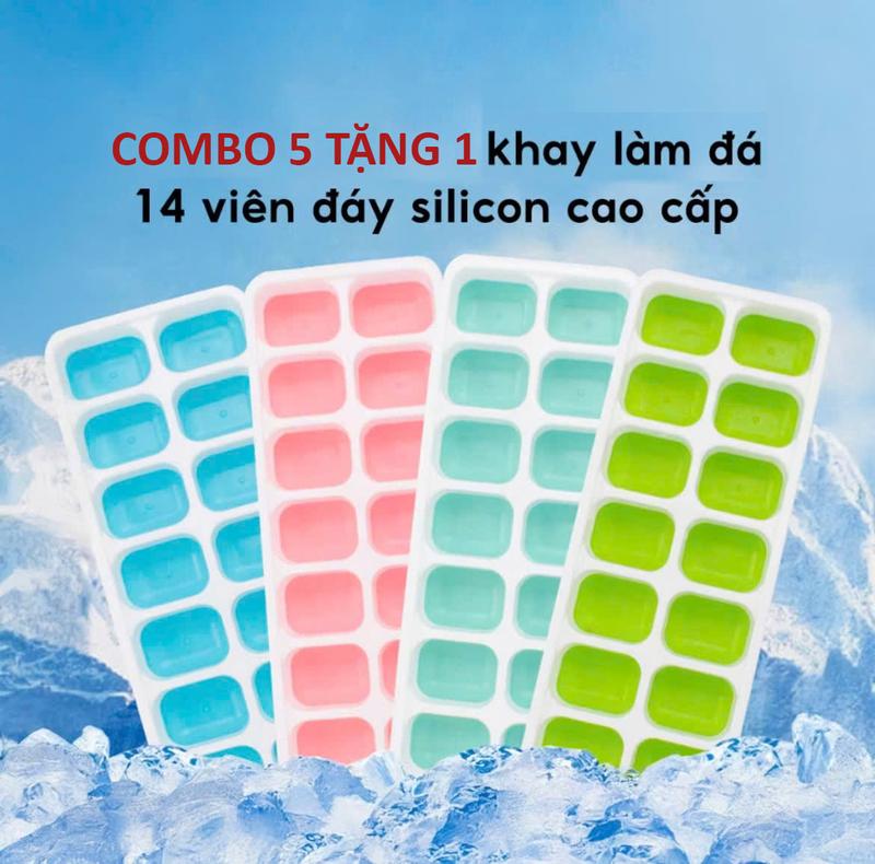 COMBO 5 TẶNG 1 Khay Làm Đá Silicon 14 Viên Có Nắp Đậy ohBabyo Khuôn Làm Đá Tủ Lạnh Bảo Quản Chống Mùi