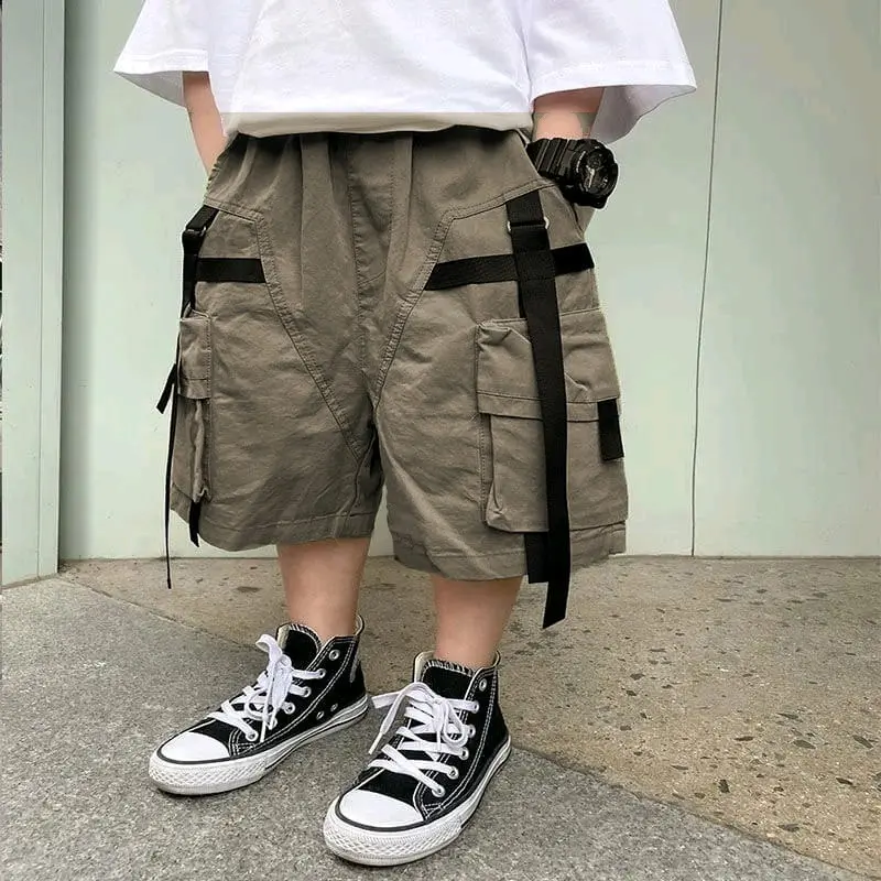 Celana Anak Cargo Fashion Remaja Pendek Anak Laki-laki Celana Pendek Kargo Longgar Pinggang Elastis Anak Celana Olahraga Kasual Anak Celana Pendek Musim Panas Anak Laki-laki Cowo 7
