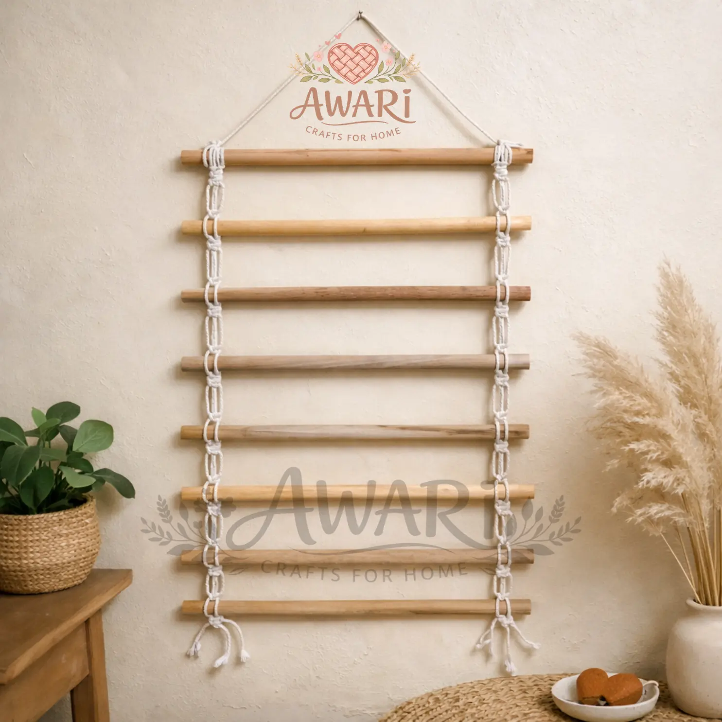 Gantungan Kerudung dan Pakaian Kayu Dinding Macrame Rak Hijab Organizer Kamar Rumah Minimalis Estetik Multifungsi Gantungan Hijab Baju Tas Hemat Tempat Pilihan 1 2 3 4 6 8 Susun Panjang Kayu 40 50 70 100 cm AWARI Craft