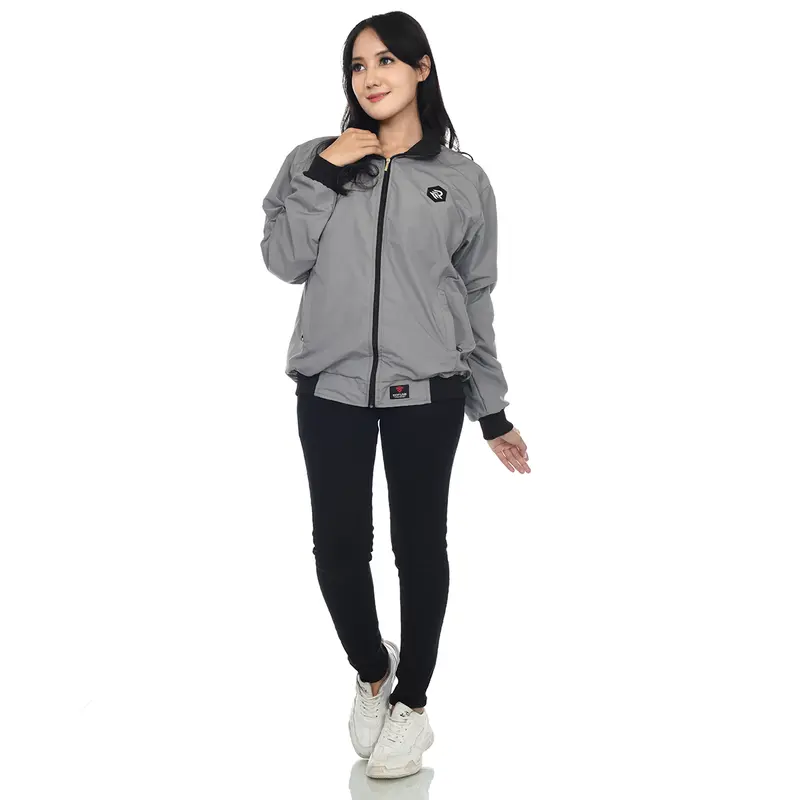 Jaket Parasut Pria Wanita Waterproof Windbreaker Casual Bomber Original Branded Lokal Distro Bandung Motif Logo Bordir Cowok Cewek Keren Abu Red Flags 1