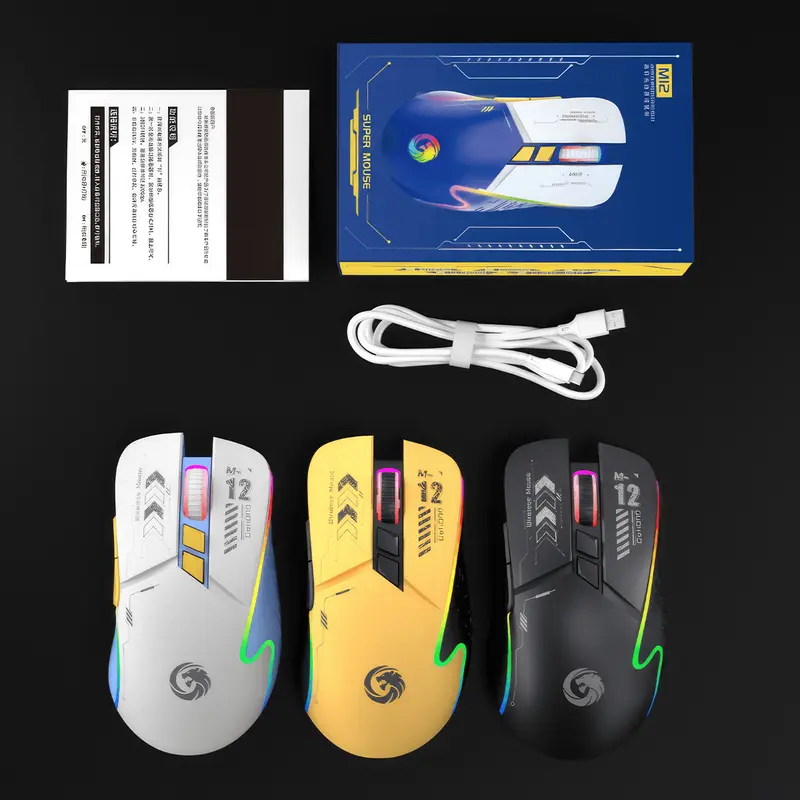 MOFii Gaming Mouse Wireless Bluetooth + 2.4G RGB Lights Rechargeable Baterai Type-C Fast Charging M12 7