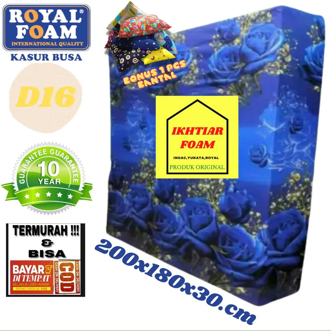 Kasur Busa Royal No 1 Tebal 30 cm YELLOW D16 Ukuran 200X180X30 CM Garansi 10 TH  Royal Foam Original