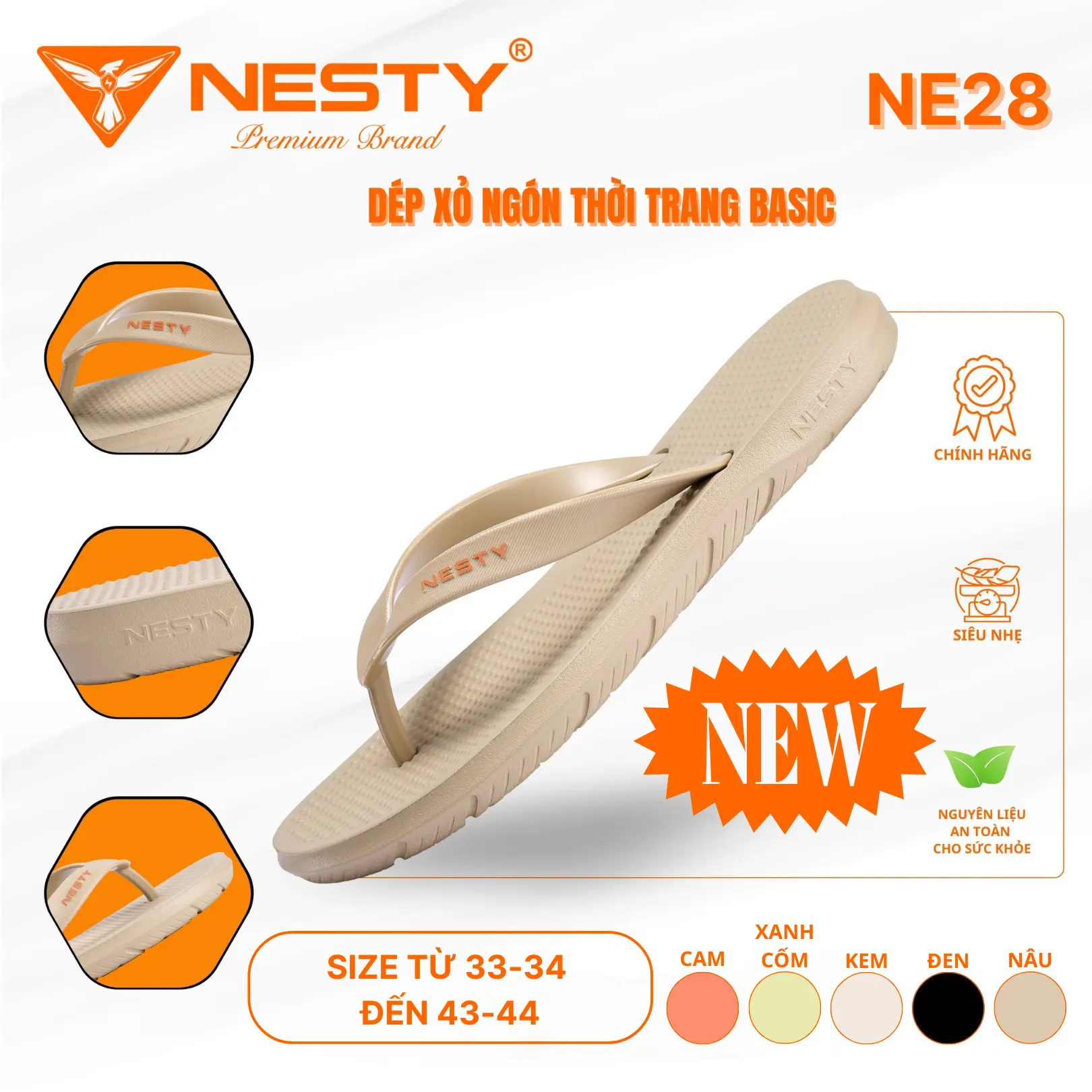 [NE28] DÉP KẸP SIÊU NHẸ QUAI TPU NHÃN HIỆU NESTY [KO4]