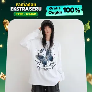 Jessica  - Kaos Lengan Panjang Tangan Karet Motif Liberty The Butterfly's (Kupu-kupu) Kaos Unisex Oversize Kaos Wanita Bahan  Cotton