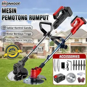 IRONHOOF Mesin Potong Rumput 288V/588V 650W Motor Berdaya Tinggi 2 Baterai 3000mAh-22500mAh Tahan Air Kebisingan Rendah Cocok untuk Medan Bergelombang