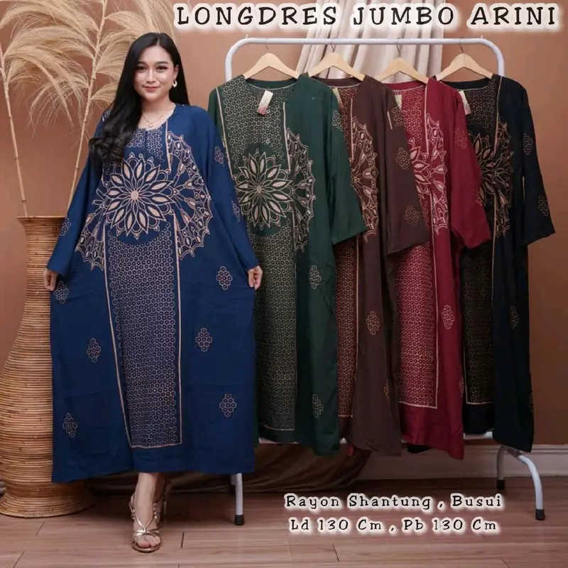 Daster Wanita Lengan Panjang Jumbo LD 130 cm Rayon Dress Kancing Bumil Busui Ibu Menyusui Lembut Nyaman 5