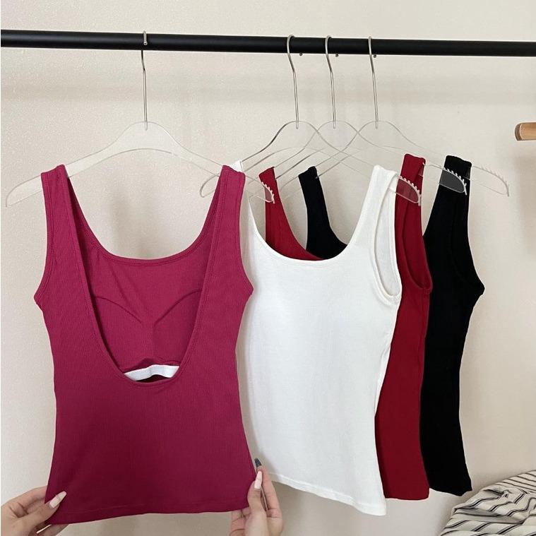 1/2pcs Pack Vest Women's Summer Backless Camisole Hot Girl Street style Tank Top With Chest Pad slim-fitting square neck vest 4