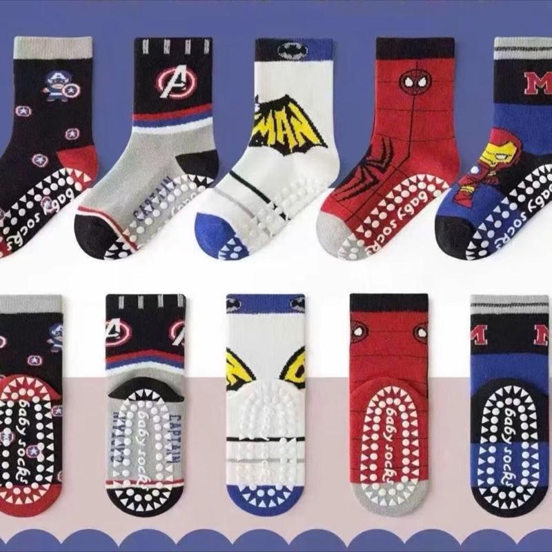   1-7 tuổi  Sét 5 đôi tất chống trơn trượt siêu nhân BATMAN cho bé trai 