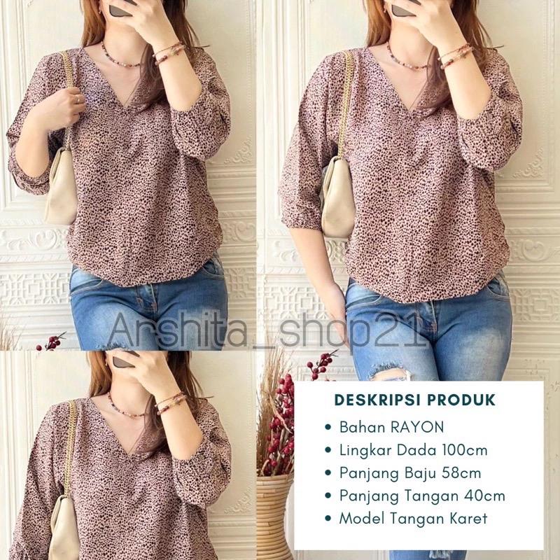 HANA [01] BLOUSE || [B01101] ATASAN WANITA TERLARIS BAHAN RAYON PREMIUM BLOUSE KEKINIAN LEHER V SIMPLE ELEGAN TANGAN 7/8 KARET MOTIF TERBARU