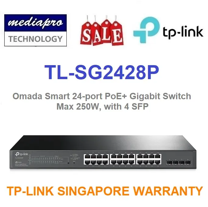 TP-LINK TL-SG2428P Omada Smart 24-Port Gigabit P0E+ 250W Switch & 4 SFP ( SG2428P JetStream ) - 5 Year Local TP-Link Warranty