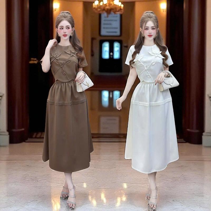 Set áo váy CRAZYTEEN S6427 gồm áo kiểu form suông và chân váy đơn giản để đi chơi ( Áo kiểu/ Chân váy ) Set đồ nữ đẹp