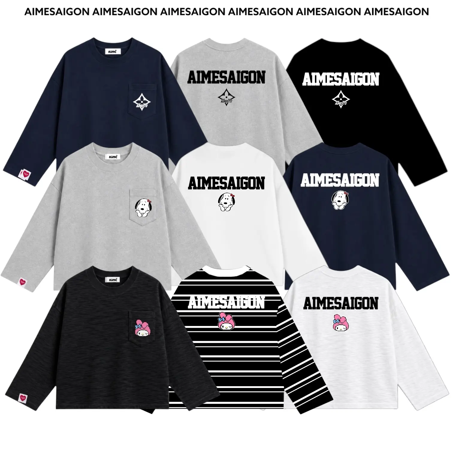 [XẢ SỌC 99K] [THÊM TÚI COTTON XƯỢC] Aimesaigon Áo Thun Tay Dài Phối Túi Long Sleeve Boxy AIMÉ Form Rộng Cổ Tròn Unisex Nam Nữ Basic Dễ Phối Đồ Casual Áo Thu Đông – ATDTUI